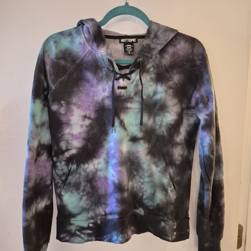 💥 Hot Topic lace up tie dye hoodie sweatshirt Small D1